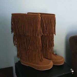 fringe knee high moccasin boots